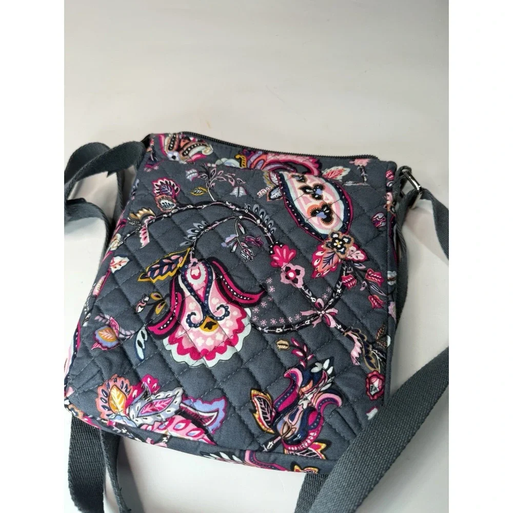 Vera Bradley Quilted Paisley Crossbody Shoulder Bag Gray Pink Floral & Wallet